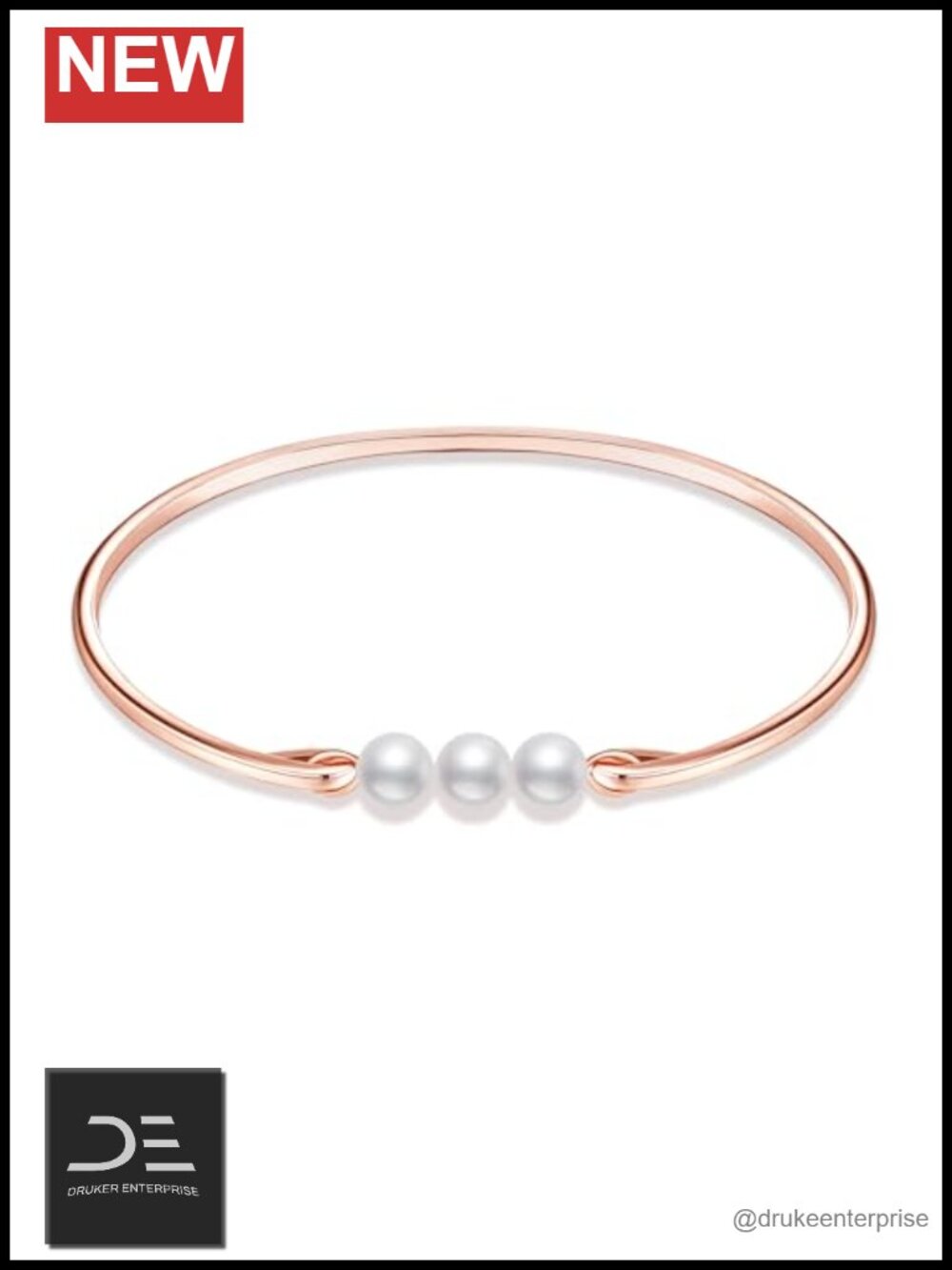 925 Sterling Silver 18K Rose Gold Freshwater Pearl Bangle Bracelet Women
